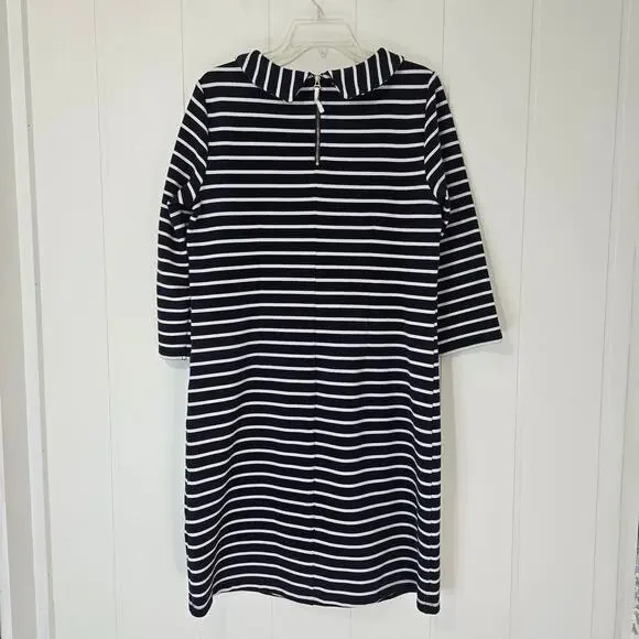 Talbots Roll Neck Striped Knit Shift Dress 3/4 Sleeves Navy Blue Size Large - Picture 2 of 8